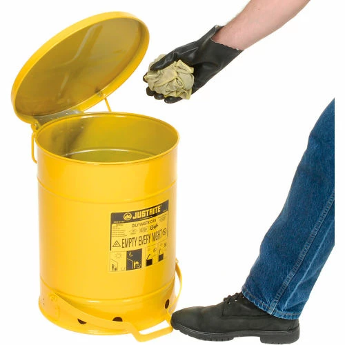 Justrite 10 Gallon Oily Waste Can, Yellow - 09301 - Image 3