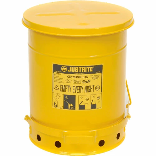 Justrite 10 Gallon Oily Waste Can, Yellow - 09301 - Image 7