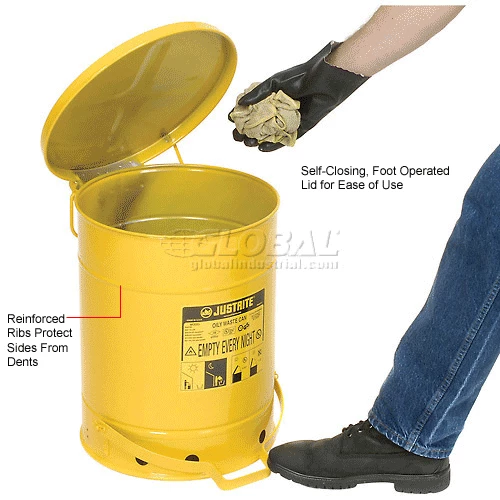 Justrite 10 Gallon Oily Waste Can, Yellow - 09301 - Image 12