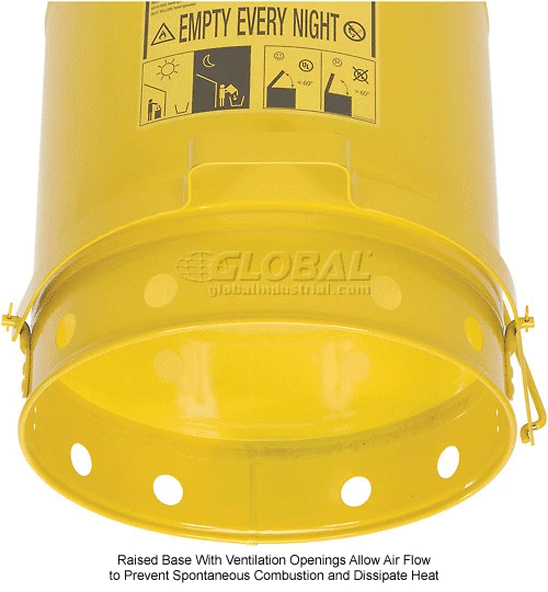 Justrite 10 Gallon Oily Waste Can, Yellow - 09301 - Image 13
