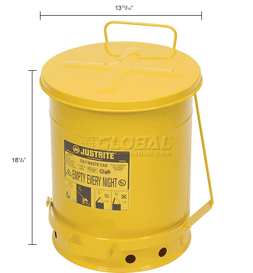Justrite 10 Gallon Oily Waste Can, Yellow - 09301 - Image 14