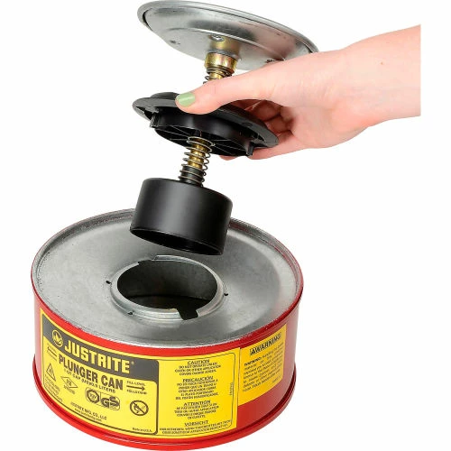 Justrite Safety Plunger Can - 1 Quart Steel, 1010-8 - Image 3