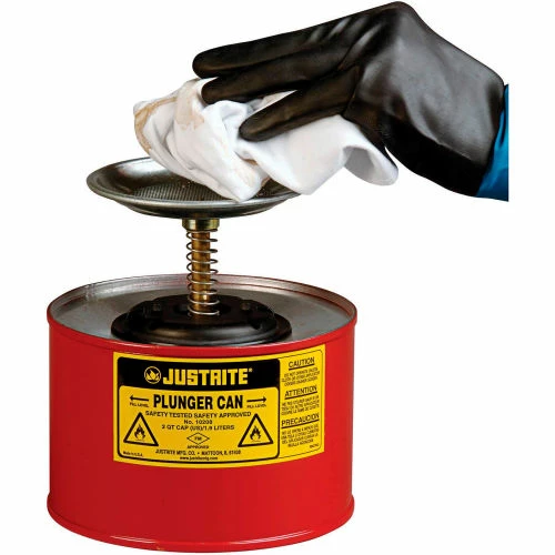 Justrite Safety Plunger Can - 2 Quart Steel, 1020-8