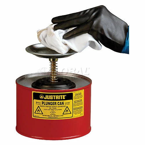 Justrite Safety Plunger Can - 2 Quart Steel, 1020-8 - Image 2