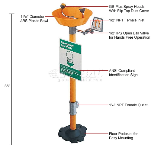 Guardian Equipment Emergency Eye Wash Pedestal Mounted - Plastic Bowl, G1825P - Image 3