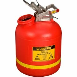 Justrite 14765 5 Gallon Safety Can, For Liquid Disposal, Polyethylene, Red