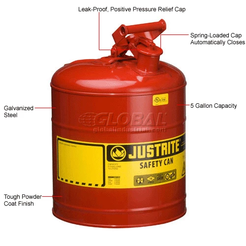 Justrite Safety Can Type I - Five Gallon Galvanized Steel, 7150100 - Image 7