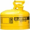 Justrite Safety Can Type I-2-1/2 Gallon Galvanized Steel, Yellow, 7125200