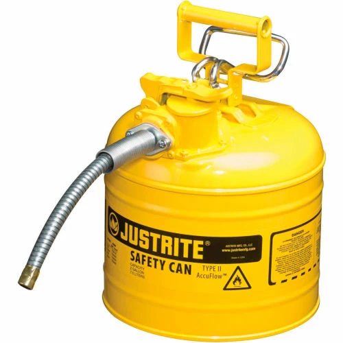 Justrite® Type II AccuFlow Steel Safety Can, 2 Gal., 5/8" Metal Hose, Yellow, 7220220 - Image 2