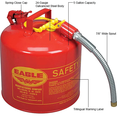 Eagle Mfg Eagle Type II Safety Can with 7/8" Spout - 5 Gallons - Red - Image 9