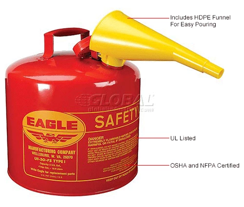 Eagle Mfg Eagle Type I Safety Can - 5 Gallon with Funnel - Red - Image 12