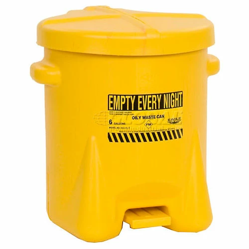 Eagle Mfg Eagle 6 Gallon Poly Waste Can W/ Foot Lever, Yellow - 933FLY