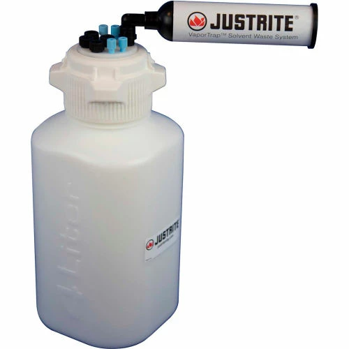 Justrite 12815 VaporTrap™ Carboy With Filter Kit, HDPE, 13.5-Liter, 8 Ports