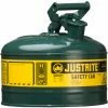 Justrite® Type I Steel Safety Can, 1 Gallon (4L), Self-Close Lid, Green, 7110400