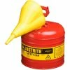 Justrite® Type I Steel Red Safety Can With Funnel & Self-Close Lid, 2 Gallon (7.5L)