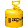 Justrite® Type I Steel Safety Can, 2 Gallon (7.5L), Self-Close Lid, Yellow, 7120200