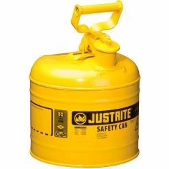 Justrite® Type I Steel Safety Can, 2 Gallon (7.5L), Self-Close Lid, Yellow, 7120200