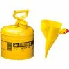 Justrite® Type I Steel Safety Can With Funnel, 2 Gallon (7.5L), Self-Close Lid, Yellow, 7120210