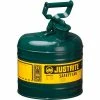 Justrite® Safety Can Type I - 2 Gallon Galvanized Steel, Green, Self-Close Lid, 7120400