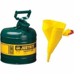 Justrite® Safety Can Type I - 2 Gallon Galvanized Steel, With Funnel, Self-Close Lid, 7120410