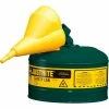 Justrite® Type I Steel Green Safety Can With Funnel And Self-Close Lid, 2.5 Gal. (9.5L)