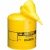 Justrite® Type I Steel Safety Can With Funnel, 5 Gallon (19L), Self-Close Lid, Yellow, 7150210
