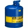 Justrite® Type I Steel Safety Can, 5 Gallon (19L), Self-Close Lid, Blue, 7150300