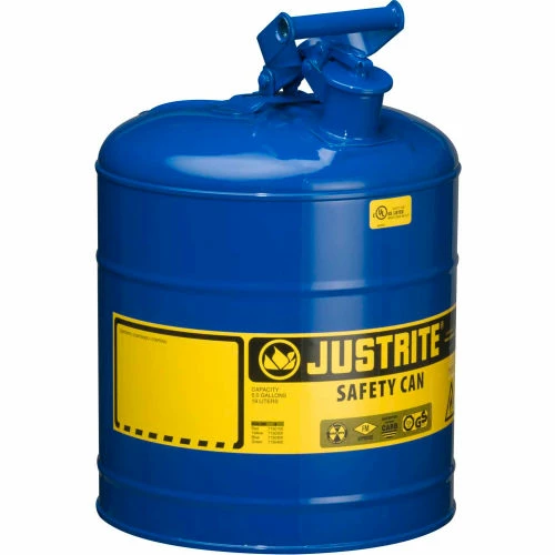 Justrite® Type I Steel Safety Can, 5 Gallon (19L), Self-Close Lid, Blue, 7150300