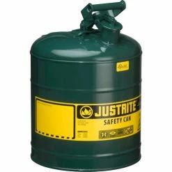 Justrite® Type I Steel Safety Can, 5 Gallon (19L), Self-Close Lid, Green, 7150400