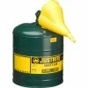 Justrite® Type I Steel Safety Can With Funnel, 5 Gallon (19L), Self-Close Lid, Green, 7150410