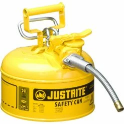 Justrite® Type II AccuFlow Steel Safety Can, 1 Gal., 5/8" Metal Hose, Yellow, 7210220