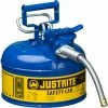 Justrite® Type II AccuFlow™ Steel Safety Can, 1 Gal., 5/8" Metal Hose, Blue, 7210320