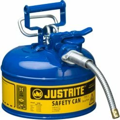 Justrite® Type II AccuFlow™ Steel Safety Can, 1 Gal., 5/8" Metal Hose, Blue, 7210320
