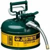 Justrite® Type II AccuFlow™ Steel Safety Can, 1 Gal., 5/8" Metal Hose, Green, 7210420