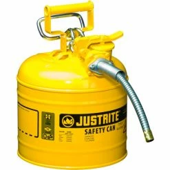 Justrite® Type II AccuFlow Steel Safety Can, 2 Gal., 5/8" Metal Hose, Yellow, 7220220