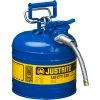 Justrite® Type II AccuFlow™ Steel Safety Can, 2 Gal., 5/8" Metal Hose, Blue, 7220320