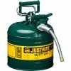 Justrite® Type II AccuFlow™ Safety Can - 2 Gallon with 5/8" Flexible Hose, Green, 7220420