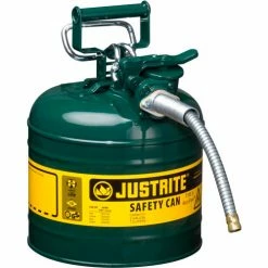 Justrite® Type II AccuFlow™ Safety Can - 2 Gallon with 5/8" Flexible Hose, Green, 7220420