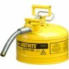 Justrite® Type II AccuFlow™ Steel Safety Can, 2.5 Gal., 1" Metal Hose, Yellow, 7225230