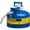 Justrite® Type II AccuFlow™ Steel Safety Can, 2.5 Gal., 5/8" Metal Hose, Blue, 7225320