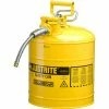 Justrite® Type II AccuFlow™ Steel Safety Can, 5 Gal., 5/8" Metal Hose, Yellow, 7250220