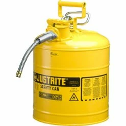 Justrite® Type II AccuFlow™ Steel Safety Can, 5 Gal., 5/8" Metal Hose, Yellow, 7250220