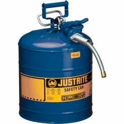 Justrite® Type II AccuFlow™ Steel Safety Can, 5 Gal., 5/8" Metal Hose, Blue, 7250320