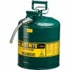 Justrite® Type II AccuFlow™ Steel Safety Can, 5 Gal., 5/8" Metal Hose, Green, 7250420
