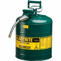 Justrite® Type II AccuFlow™ Steel Safety Can, 5 Gal., 5/8" Metal Hose, Green, 7250420