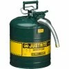 Justrite® Type II AccuFlow™ Steel Safety Can, 5 Gal., 1" Metal Hose, Green, 7250430