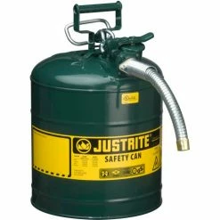 Justrite® Type II AccuFlow™ Steel Safety Can, 5 Gal., 1" Metal Hose, Green, 7250430